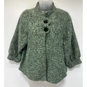 CMC Womans Sweater Cardigan Green Detail Woven Knit USA Made Size XS